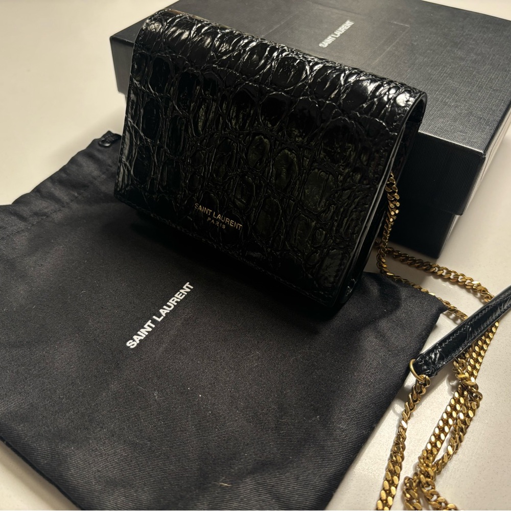 Black Saint Laurent Card Holder with Chain